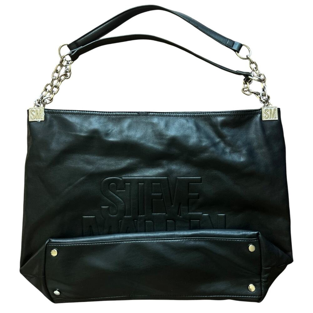 Steve Madden BSHARON Black Oversized Logo Chain Tote Shoulder Bag - Picture 3 of 8